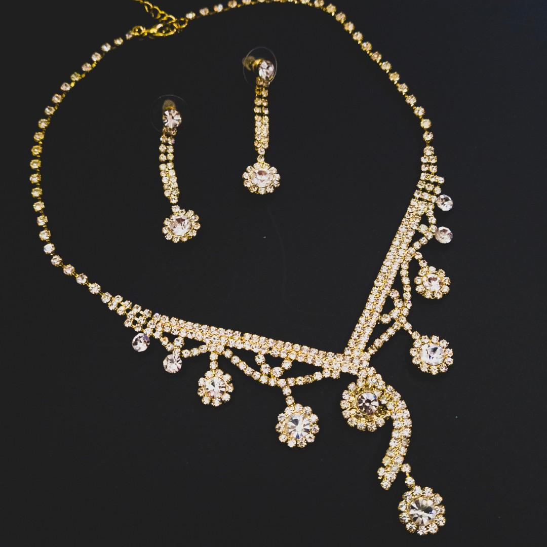 Gold Necklace Earrings set wedding evening gown Women s Fashion