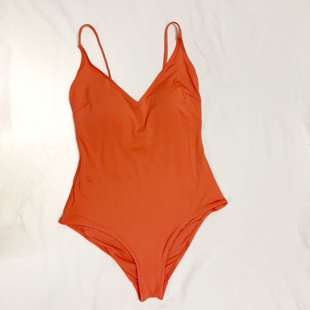 H M Orange Swimsuit Sexy One Tone Color Beach Summer Nadine Lustre Collection Women s Fashion Swimwear Bikinis Swimsuits on Carousell
