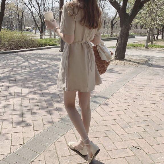 Khaki Beige Dress, Women's Fashion