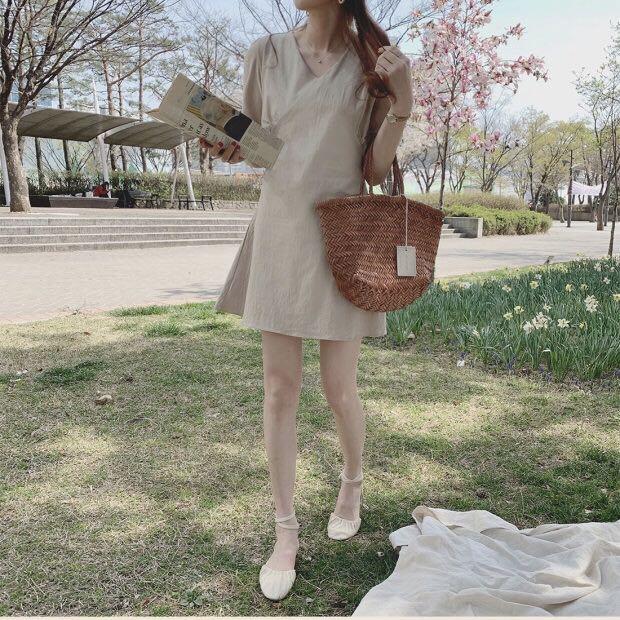 Khaki Beige Dress, Women's Fashion