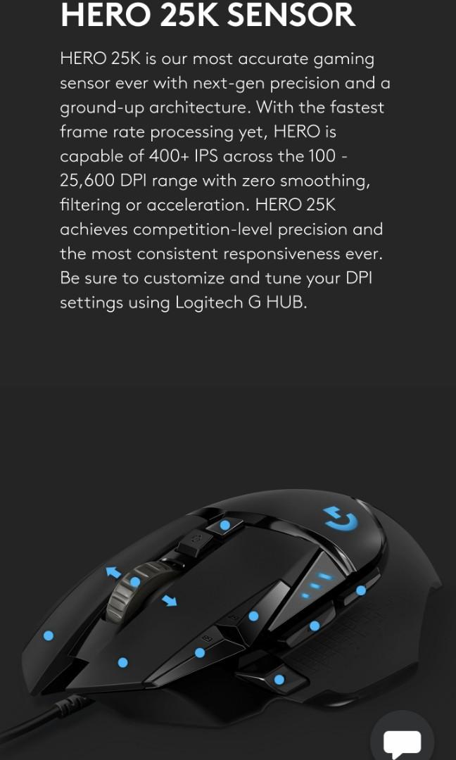 Logitech G502 HERO HIGH PERFORMANCE GAMING MOUSE, Computers & Tech ...