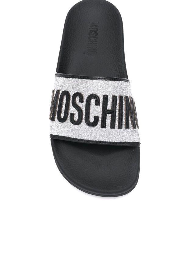 Moschino Glitter Logo Rubber Sliders, Women's Fashion, Footwear, Flipflops  and Slides on Carousell