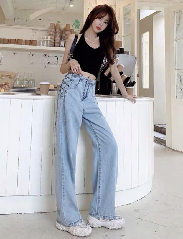 PO { 2 COLOURS} Flare Jeans Long Pants Skinny Jeans Baggy Oversized Denim  Uzzlang Aesthetic Korean Trendy Blue Black, Women's Fashion, Bottoms, Jeans  & Leggings on Carousell