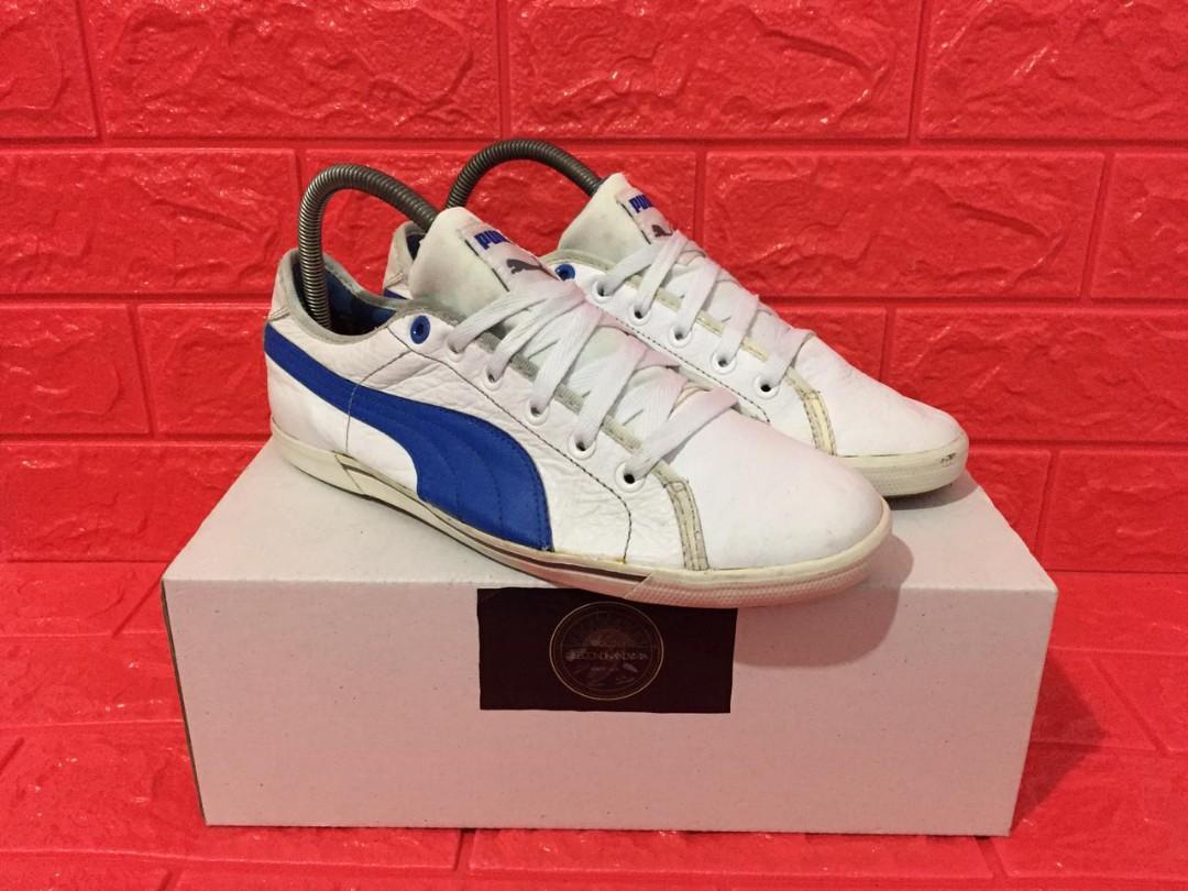 Puma BENECIO Leather White Blue SECOND ORIGINAL, Fesyen Pria, Sepatu ,  Sneakers di Carousell