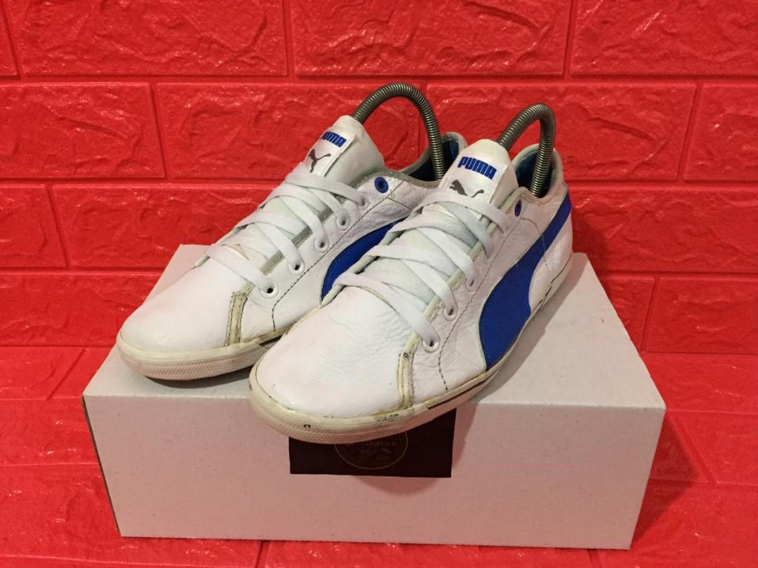 Puma BENECIO Leather White Blue SECOND ORIGINAL, Fesyen Pria, Sepatu ,  Sneakers di Carousell