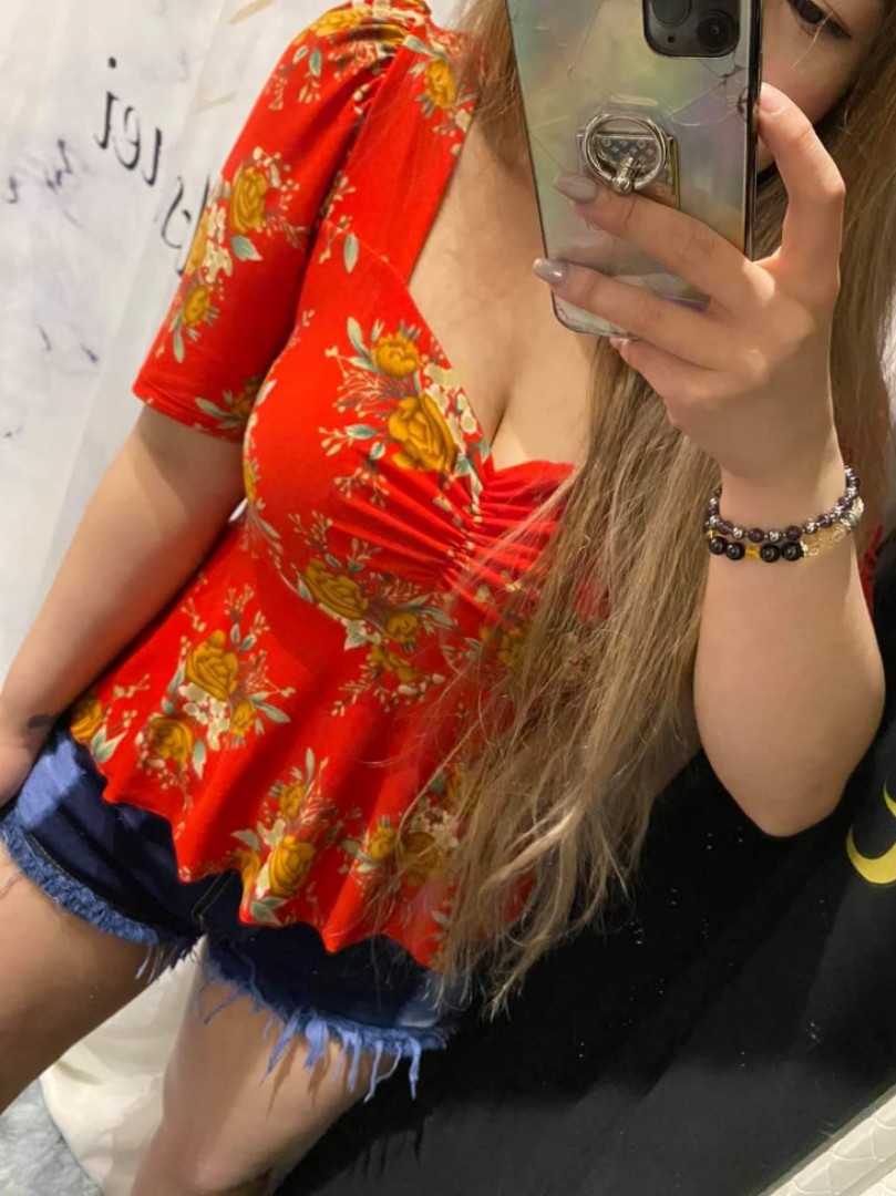 red floral peplum top