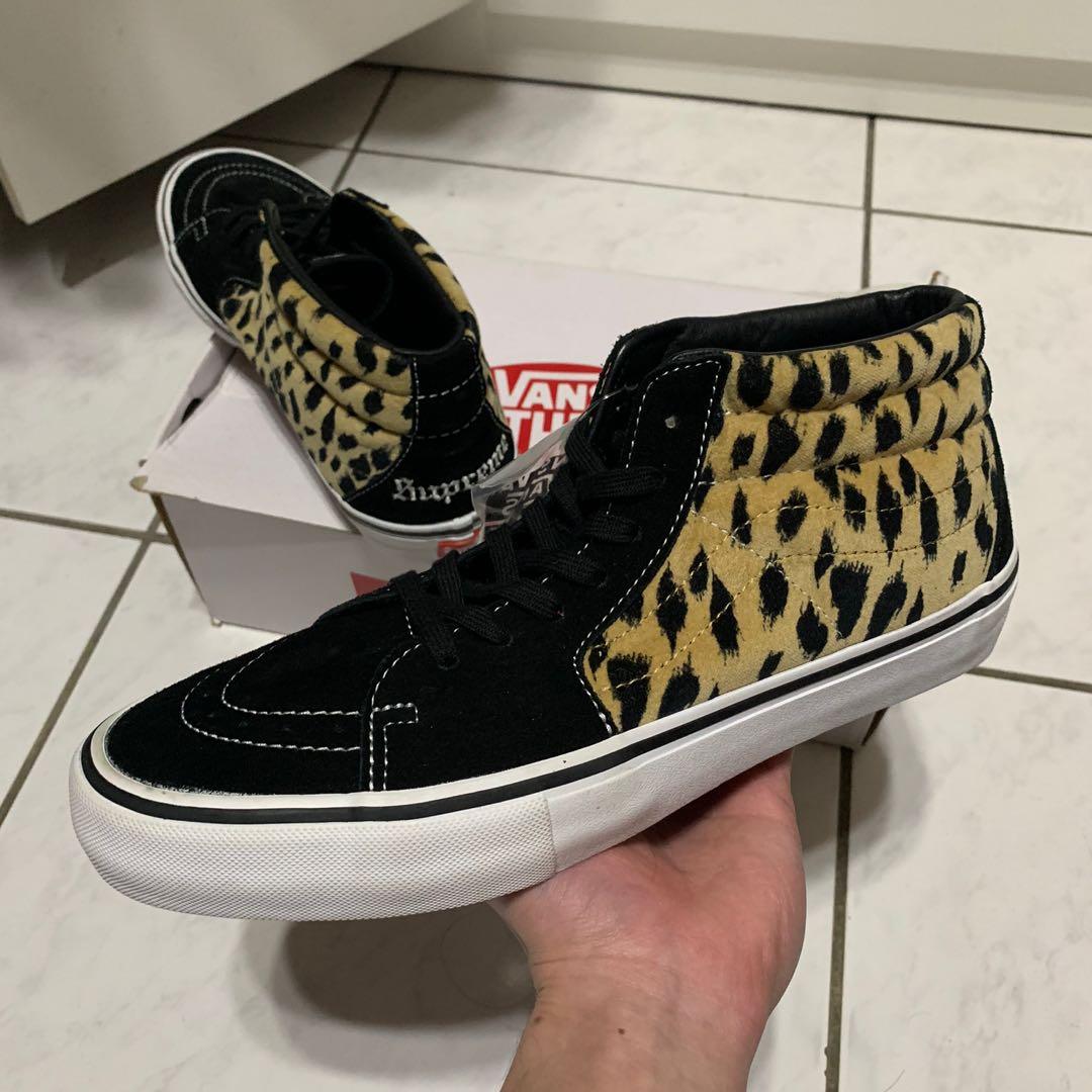 已售出 Supreme Vans Velvet Leopard SK8 Mid Pro 聯名 豹紋 滑板 品牌 帆布鞋