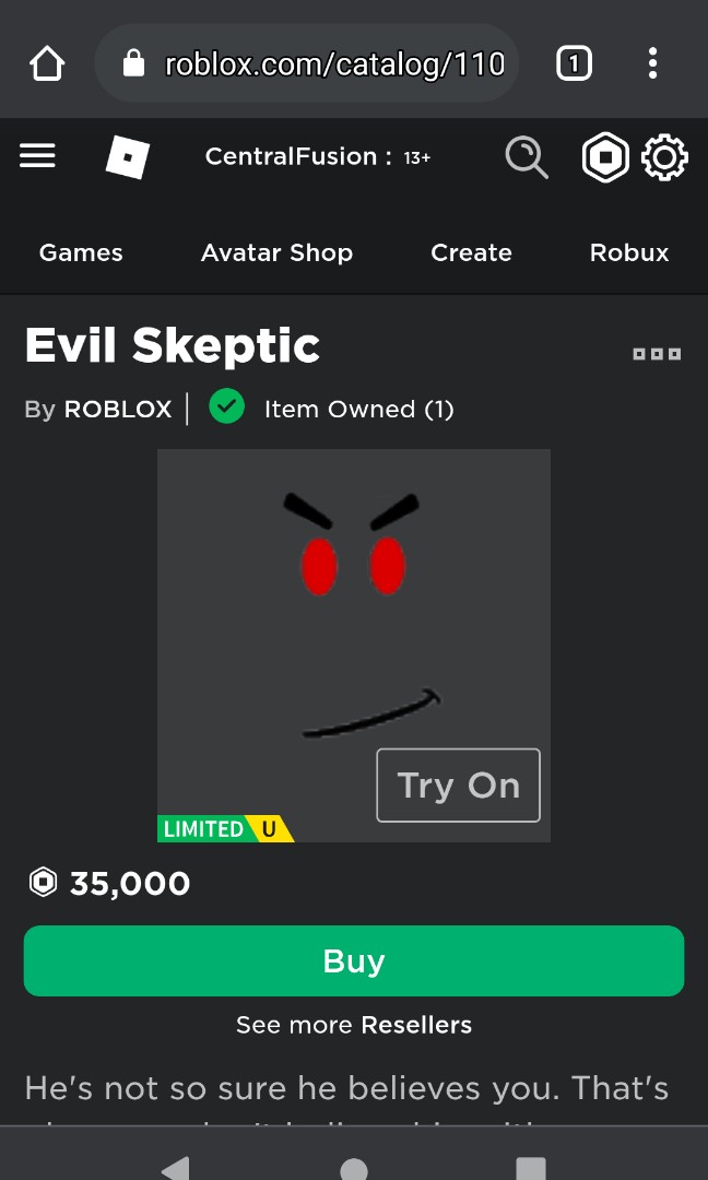 Updated Roblox Limited Evil Skeptic Video Gaming Gaming Accessories Game Gift Cards Accounts On Carousell - how to make a roblox buy limited serial bot