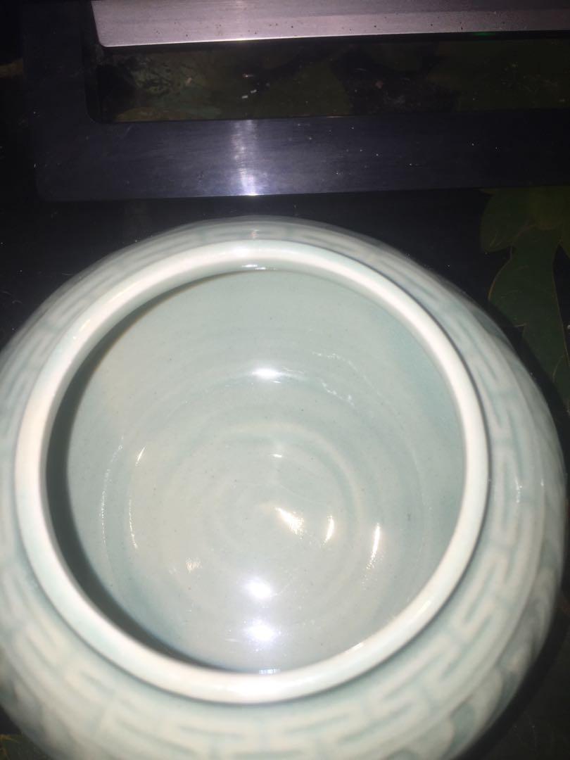 Vintage celadon Jar with intricate design (Category: Vases & Decorative Bowls) located in Quezon City. Submitted by basyangbargain (Listing ID 1070331946, Image 3). Description: elegant vintage celadon jar with intricate design 6inches diameter. Very good condition.