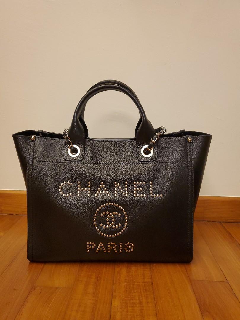 Chanel caviar small on sale studded deauville tote black