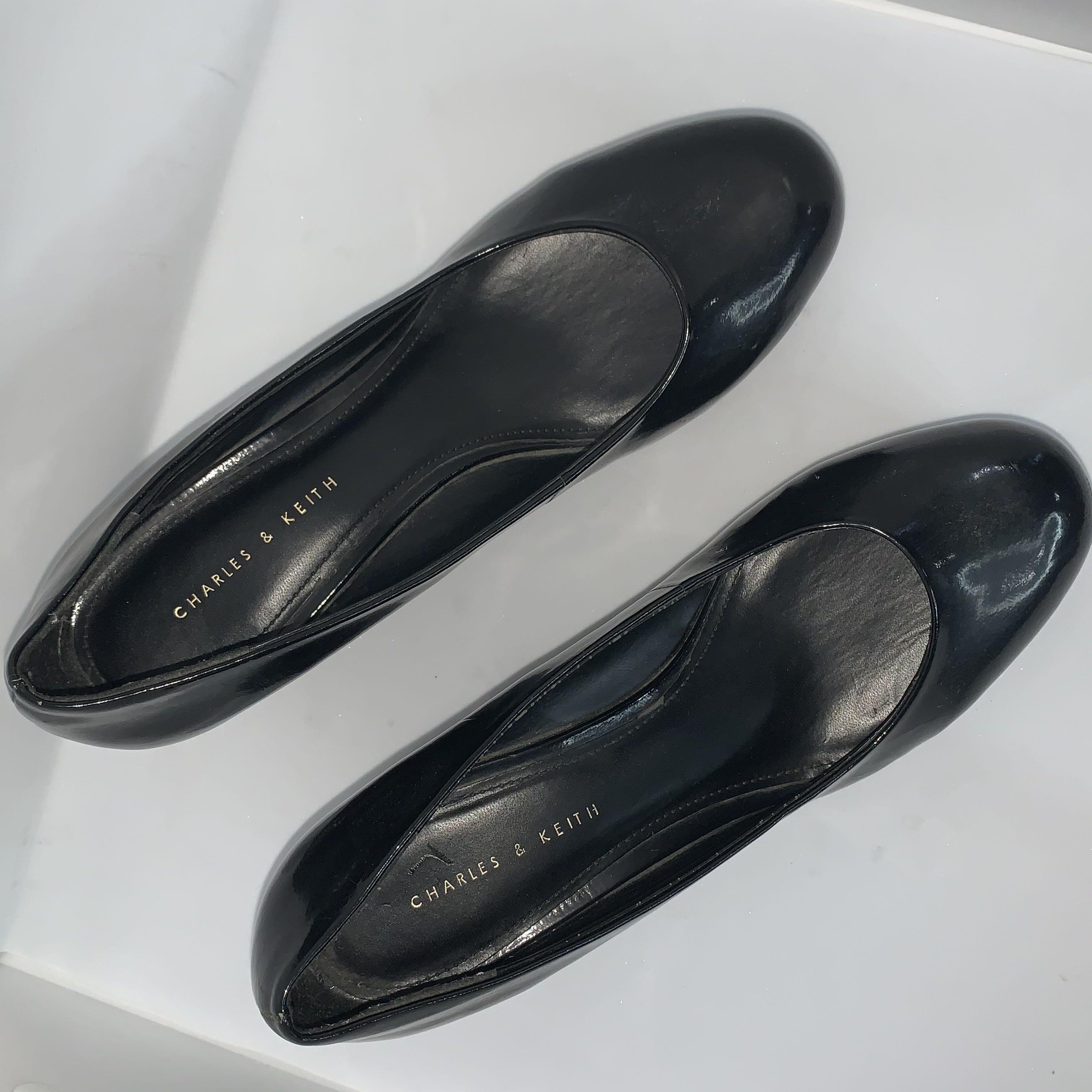 Charles and Keith Black Wedges (Category: Heels) located in Pasig City. Submitted by ysabeldc (Listing ID 1066997783, Image 2). Description: Bought for P1999 Tags: y2k heels, y2k shoes, work heels, office heels, work shoes, office shoes.