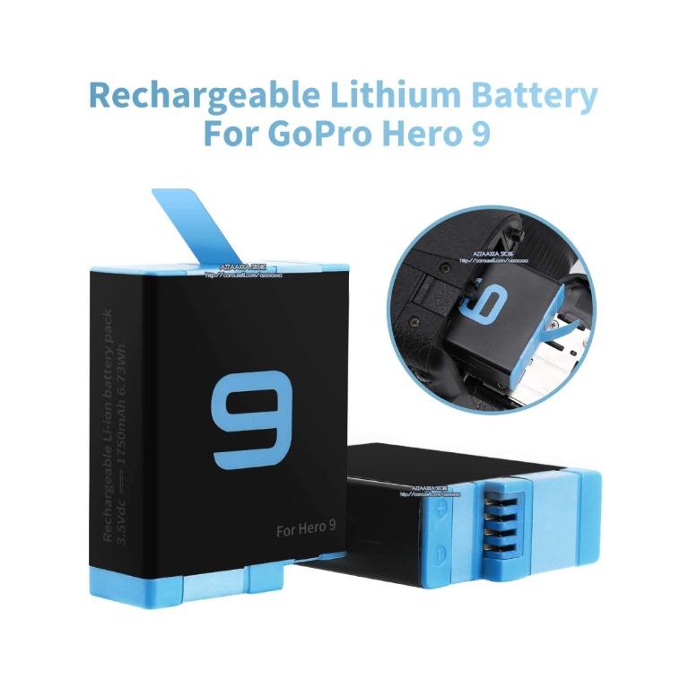 GoPro Hero 10  9 Black 智能雙充電池座充電器+ 雙電池???? Dual Slot Battery Charger ???????? 2  Pack 1750mAh Rechargeable Battery with Micro USB Cable  Type-C Input for  AHDBT901,