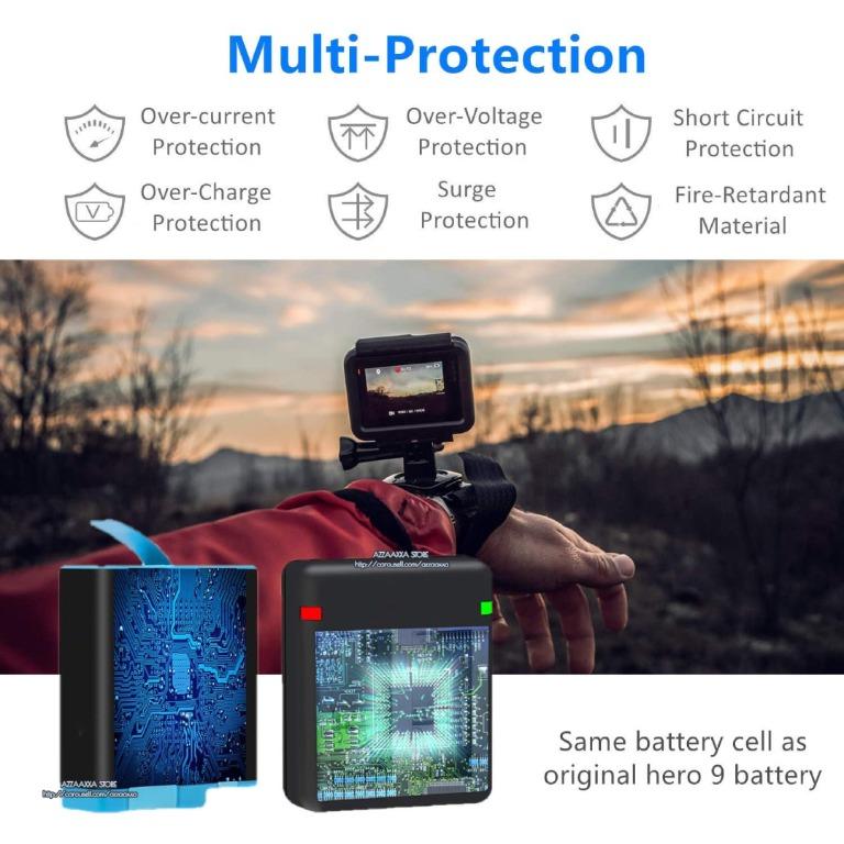 GoPro Hero 10  9 Black 智能雙充電池座充電器+ 雙電池???? Dual Slot Battery Charger ???????? 2  Pack 1750mAh Rechargeable Battery with Micro USB Cable  Type-C Input for  AHDBT901,