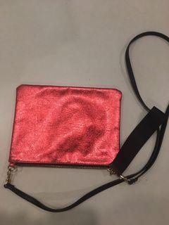 H&m Red metallic simple handy sling and clutch bag!