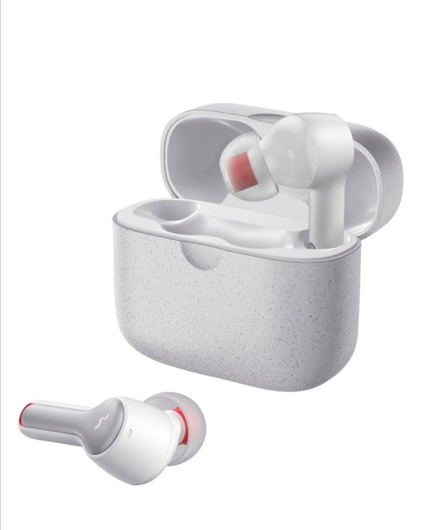white wireless earbuds