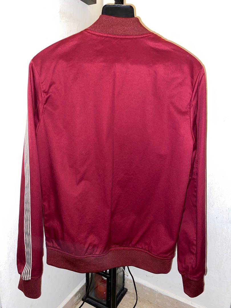Red bomber jacket with white stripes sale