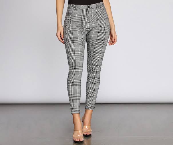plaid pants women skinny