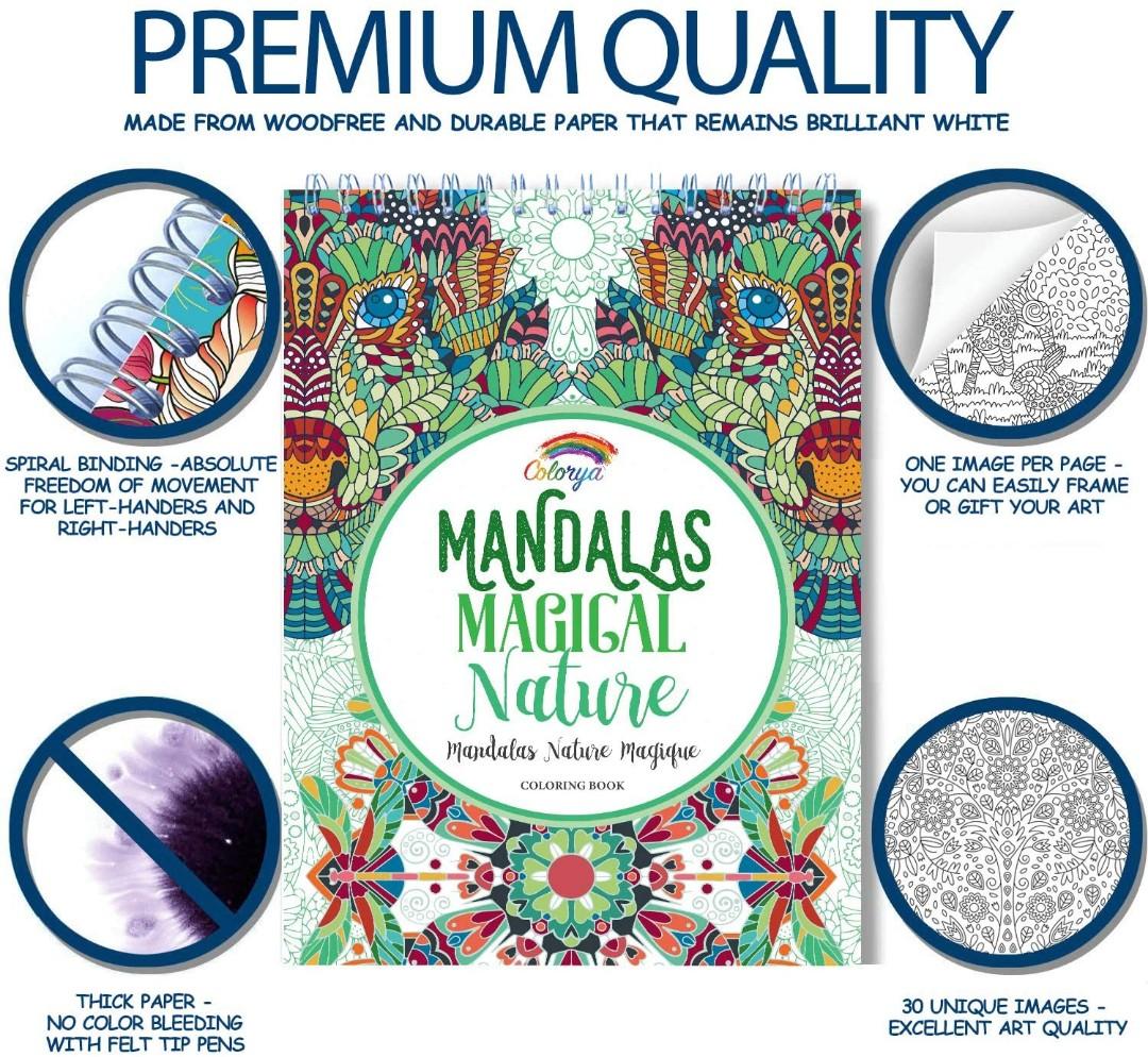 Mandala Adult Coloring Books by Colorya - A4 Size - Mandalas Magical Nature  Coloring Books for Adults - Premium Quality Paper, No Medium Bleeding,  One-Sided Printing by Colorya
