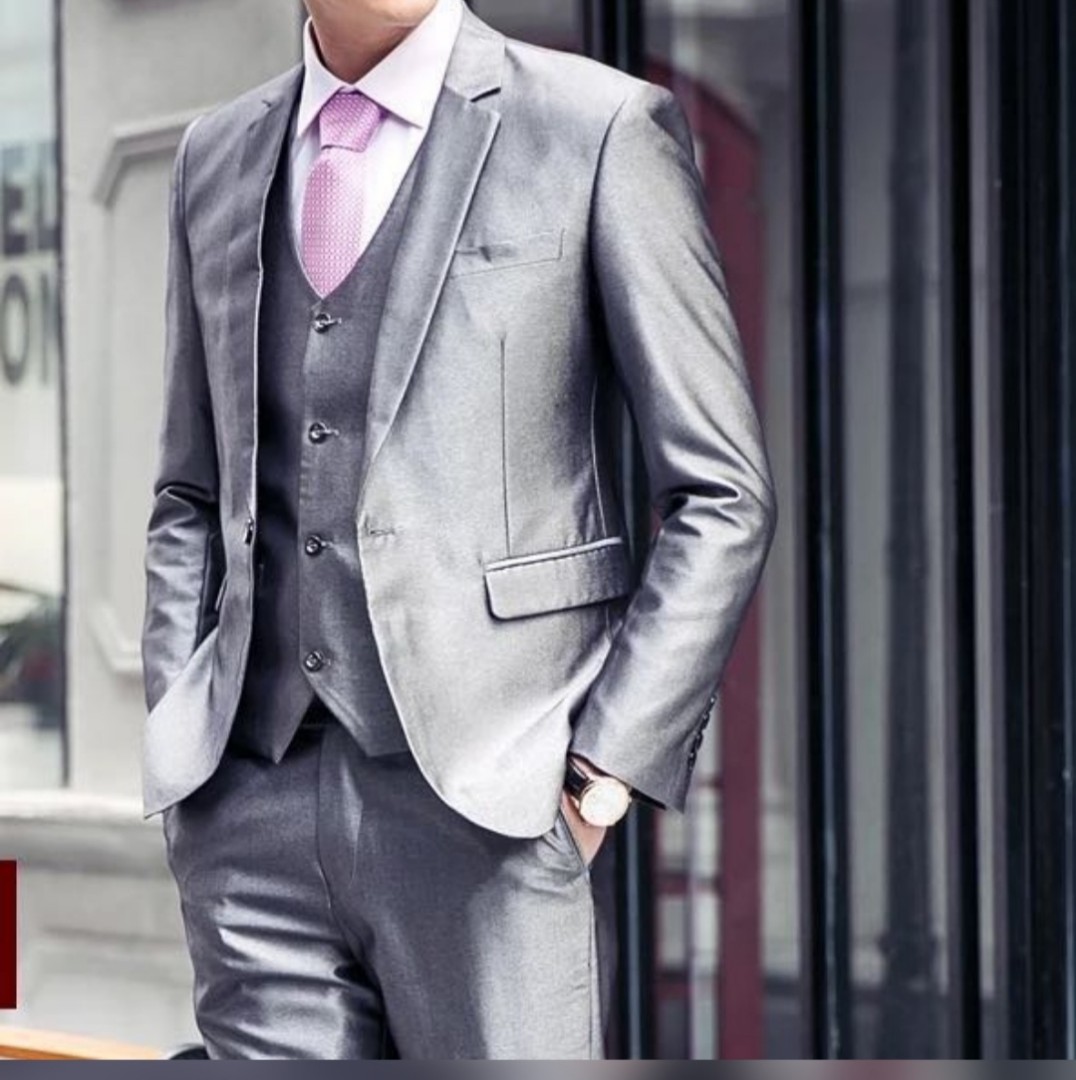 Men silver suit 7pc suit men prom suit groomsmen suit
