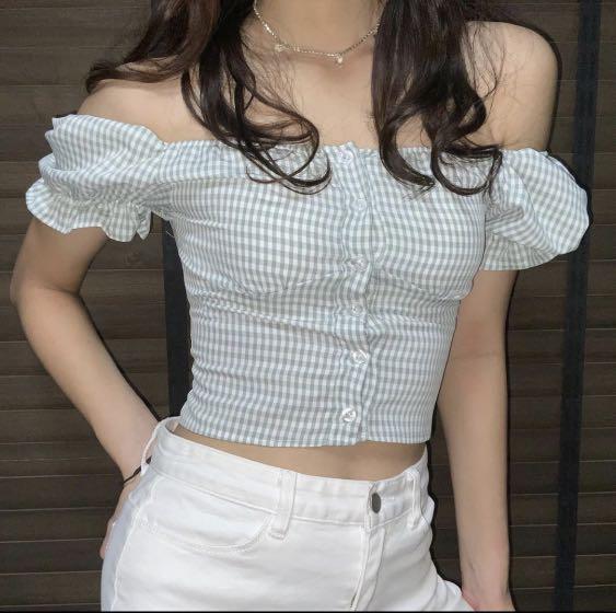 mint green off shoulder top