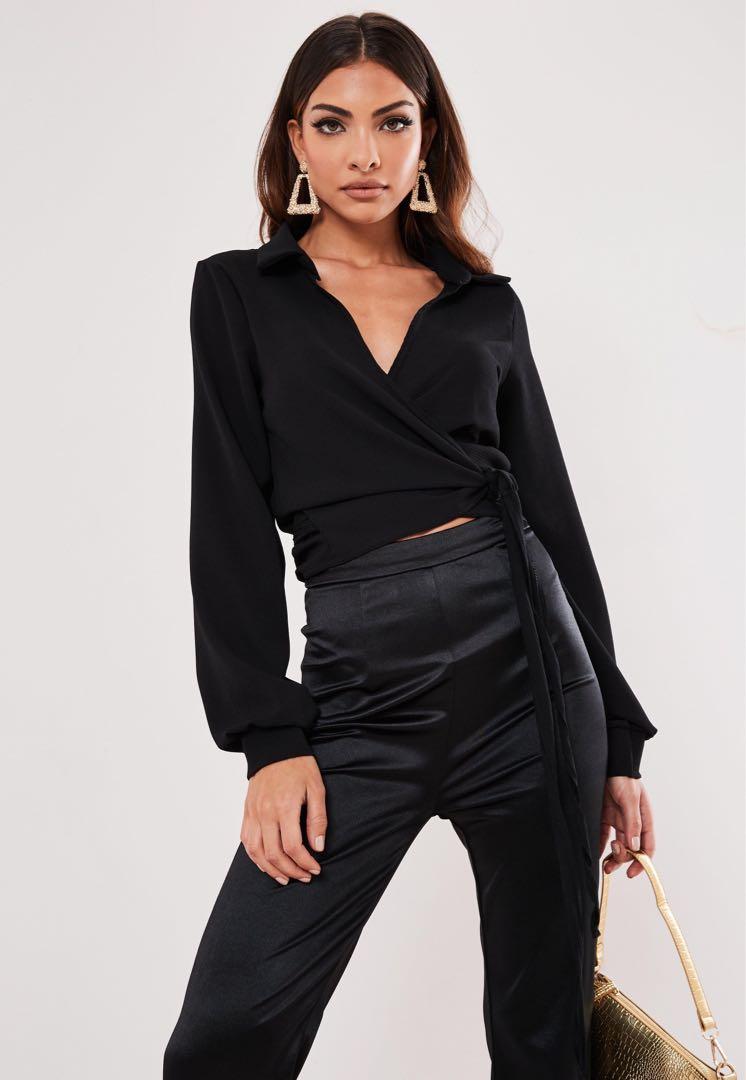 Black chiffon wrap top Clearance