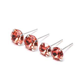 Padparadscha Pink Swarovski Earrings - 925 Sterling Silver - 5mm, 6mm round | Minimal Red Pink Earrings | Circle Flat Earrings | Orange Pink
