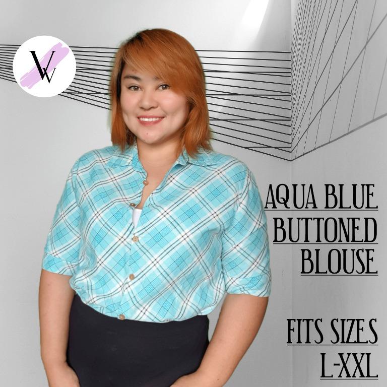 aqua blue plus size tops