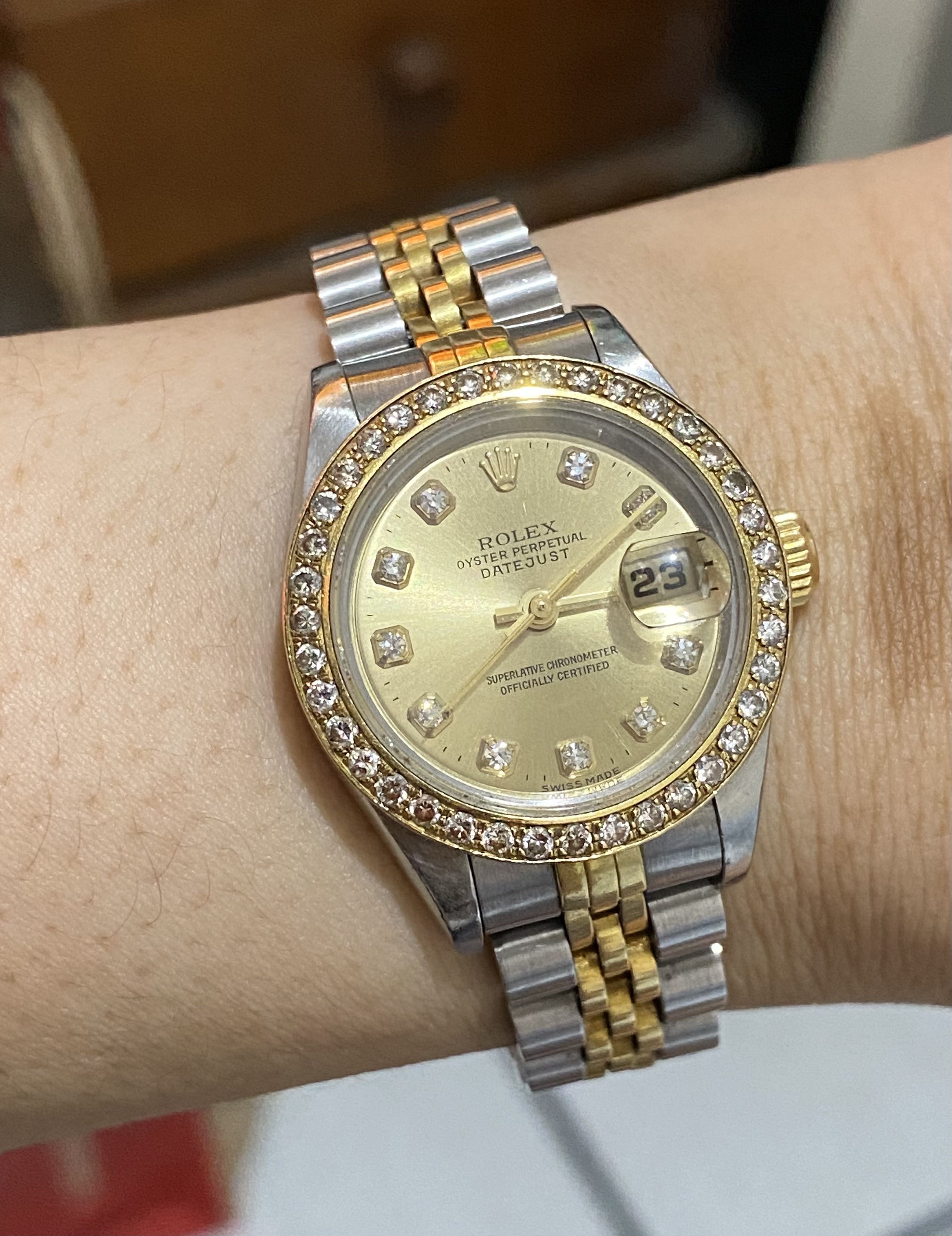 Ladies two tone clearance rolex with diamond bezel