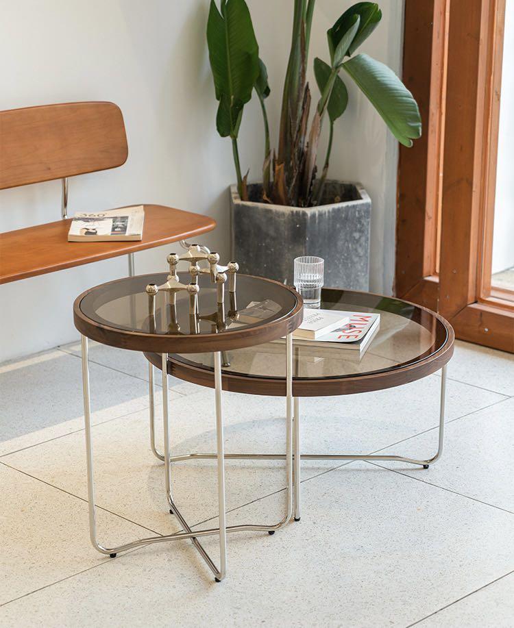 Round Glass Coffee Table Side Furniture Home Living Tables Sets On Carou Round Glass Coffee Table Side, Round Wood And Glass Coffee Table