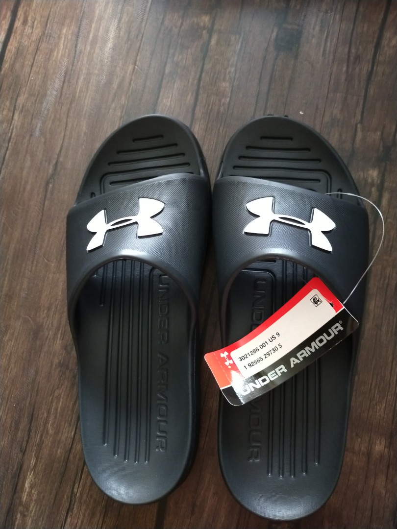 grey under armour slides