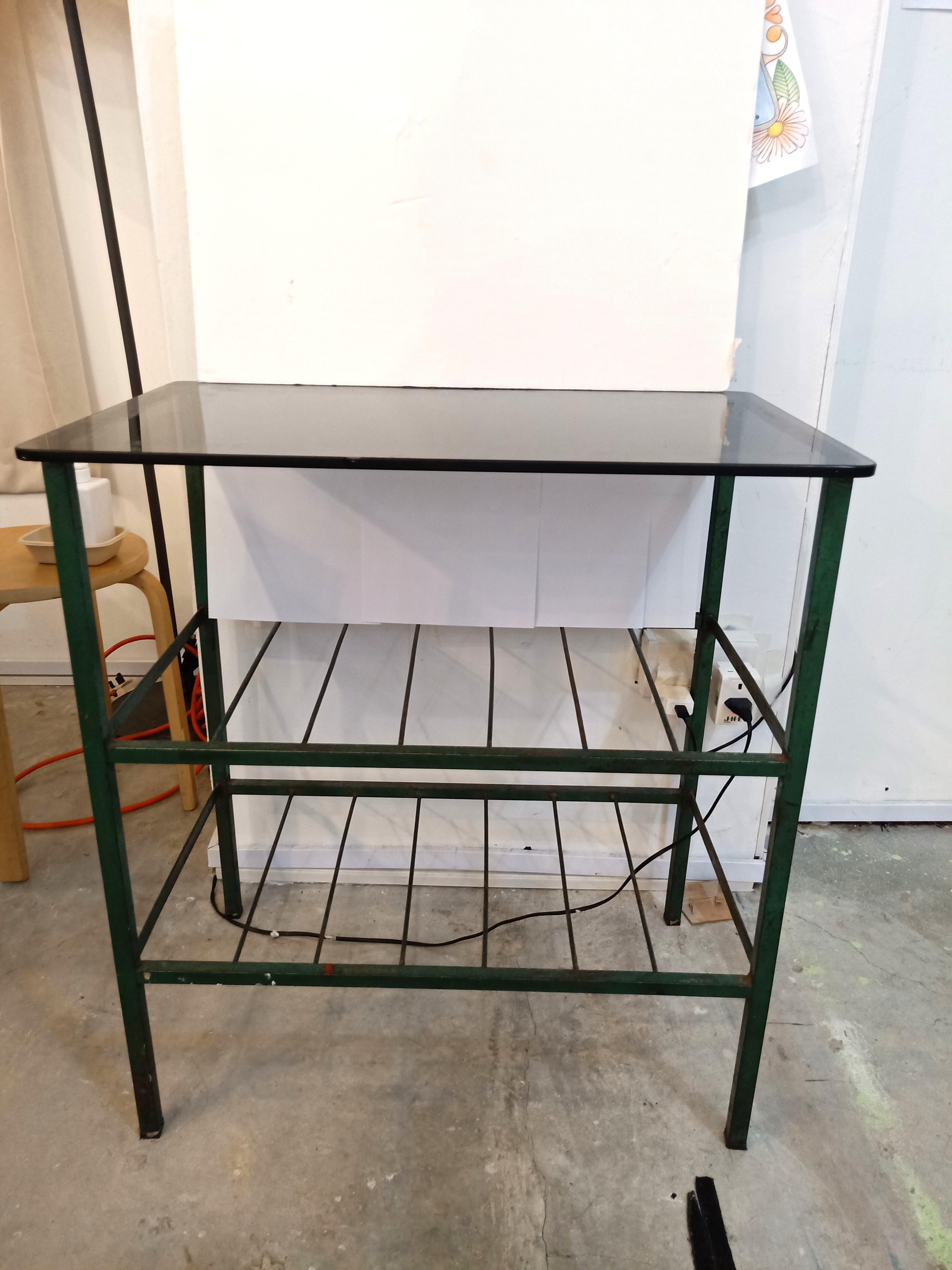 Vintage metal rack with glass top, Furniture & Home Living, Furniture