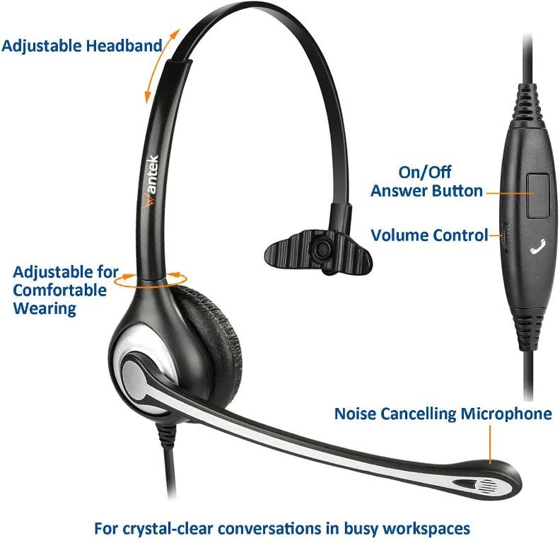 Wantek Phone Headset with Microphone Noise Cancelling, Telephone