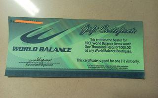 World Balance Gift Certificate
