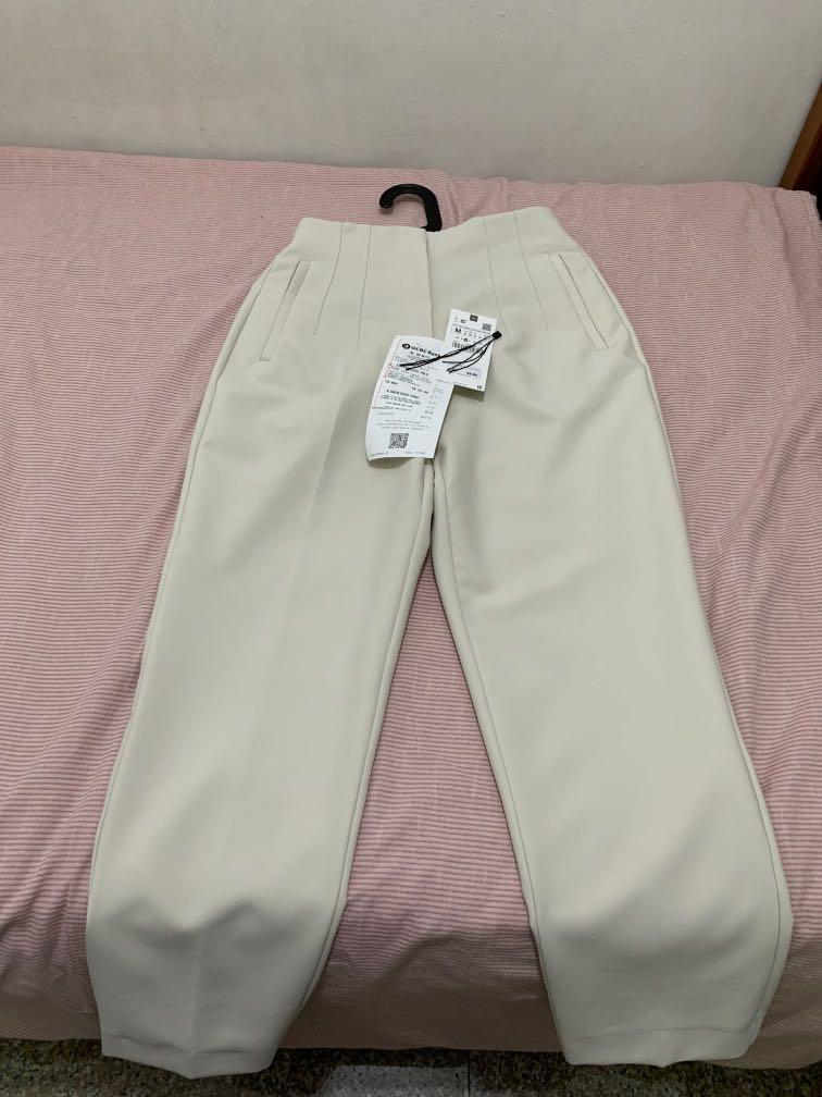Zara high-waist trousers size M- New (oyster white), Women's Fashion,  Bottoms, Other Bottoms on Carousell