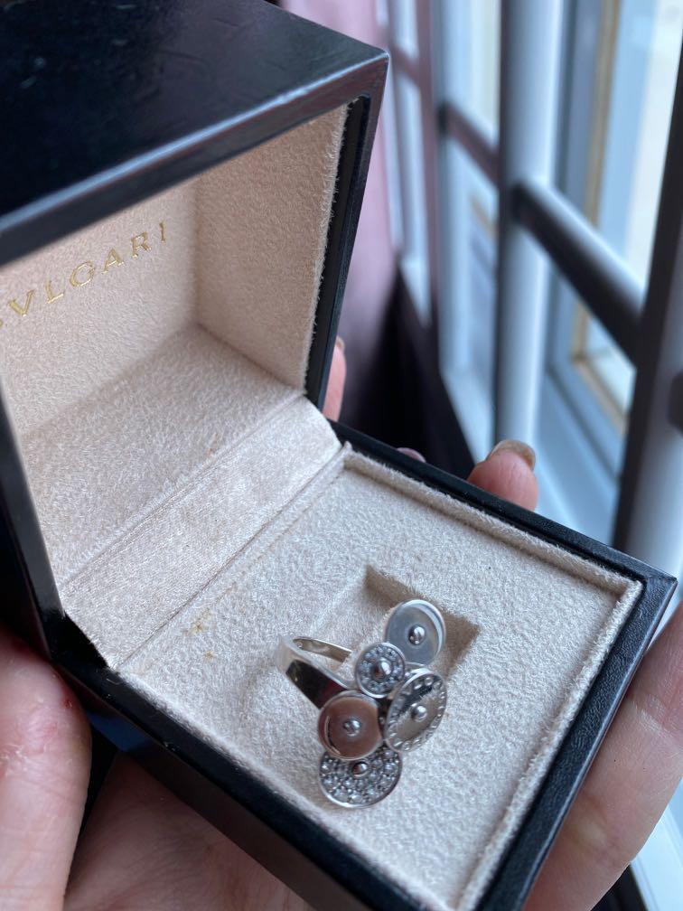 Bvlgari Cicladi Cluster Disc 18K cocktail white gold ring Size 51 with diamonds
