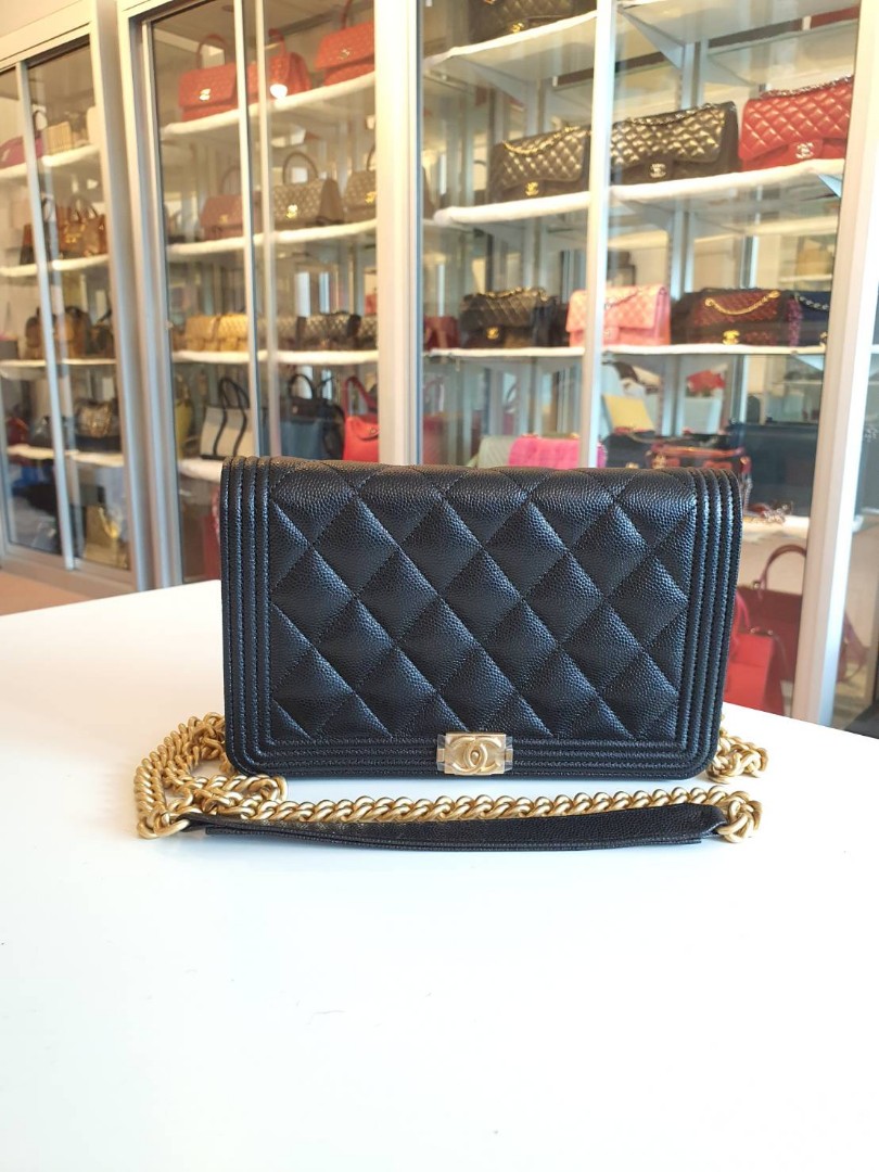 Chanel Boy WOC Black Caviar Gold Hardware 30, Luxury, Bags & on Carousell