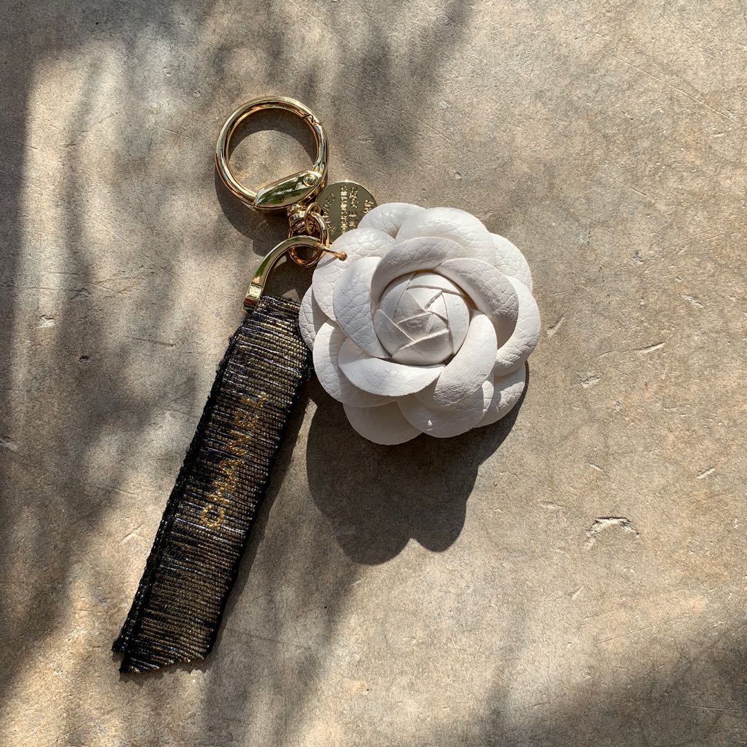 Chanel Style Pearl Embellished Camellia Keychain/Bag Charm