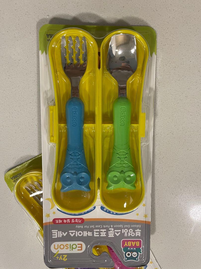 Made in Korea Edison Owl Spoon Fork Set with Case for Kids 4 Years 