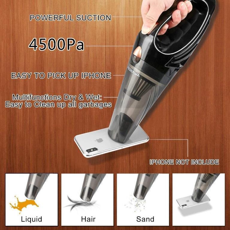 FreeDelivery Reserwa 5th Gen Car Vacuum Cleaner 12V 106W Car Hoover 4500PA  Much Stronger Suction Potable Handheld Auto Vacuum Cleaner with 16.4FT(5M)  Power Cord, Carrying Bag, Cleaning Brush (Black), TV  Home
