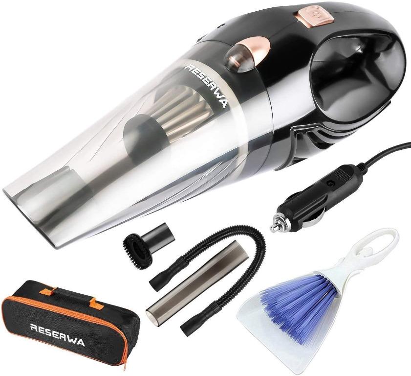 FreeDelivery Reserwa 5th Gen Car Vacuum Cleaner 12V 106W Car Hoover 4500PA  Much Stronger Suction Potable Handheld Auto Vacuum Cleaner with 16.4FT(5M)  Power Cord, Carrying Bag, Cleaning Brush (Black), TV  Home