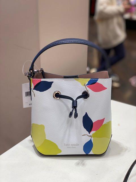 KATE SPADE EVA SMALL BUCKET CROSSBODY IN LEMON ZEST WHITE MULTI
