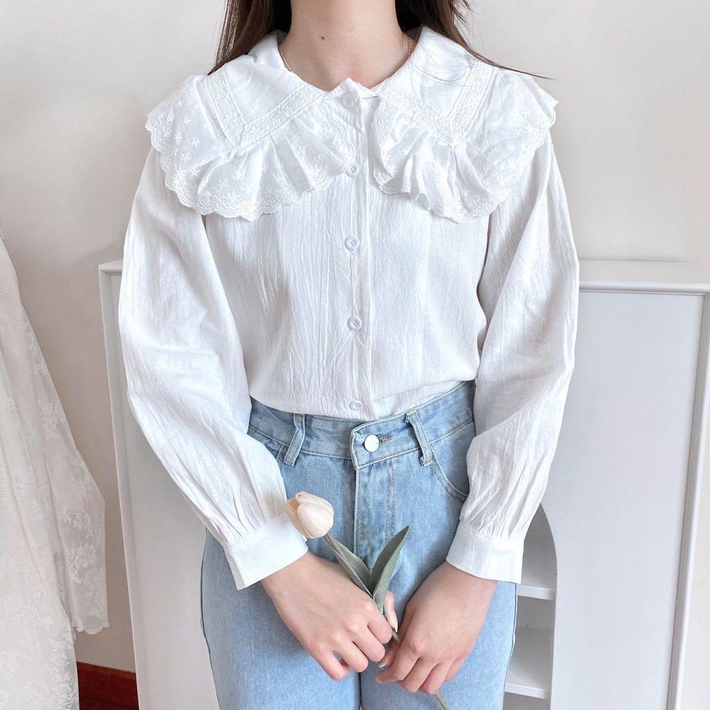 Lace Peter Pan Collar Blouse | Sunmi Blouse, Fesyen Wanita, Pakaian Wanita,  Atasan di Carousell