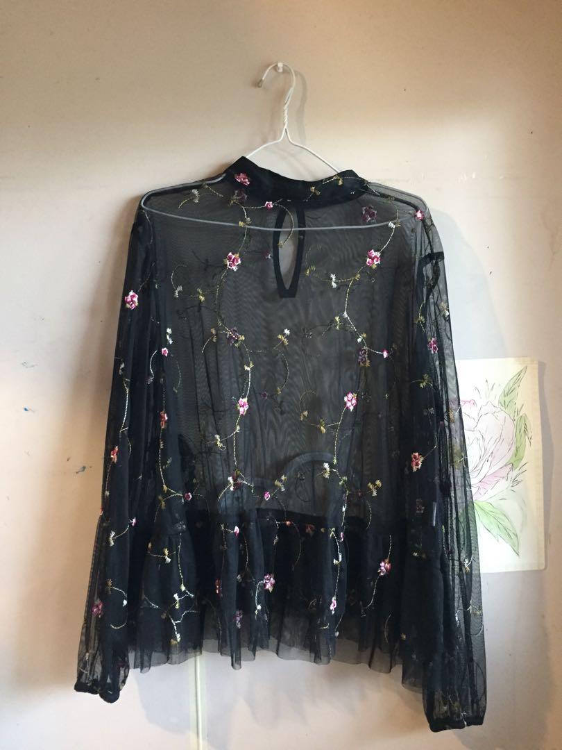 sheer black plus size top