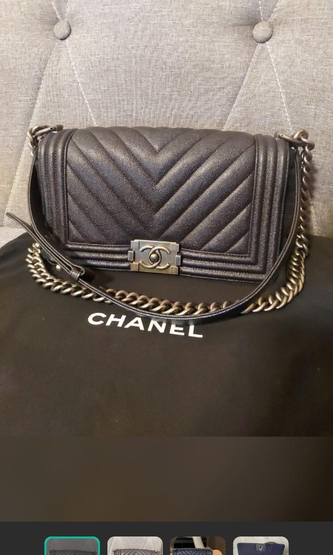 Rare 🦄 FULL SET #26 Chanel Chevron Caviar Le Boy Iridescent Old Medium Bag  Rhuthenium RHW Brushed Aged Silver Hardware, Luxury, Bags & Wallets on  Carousell