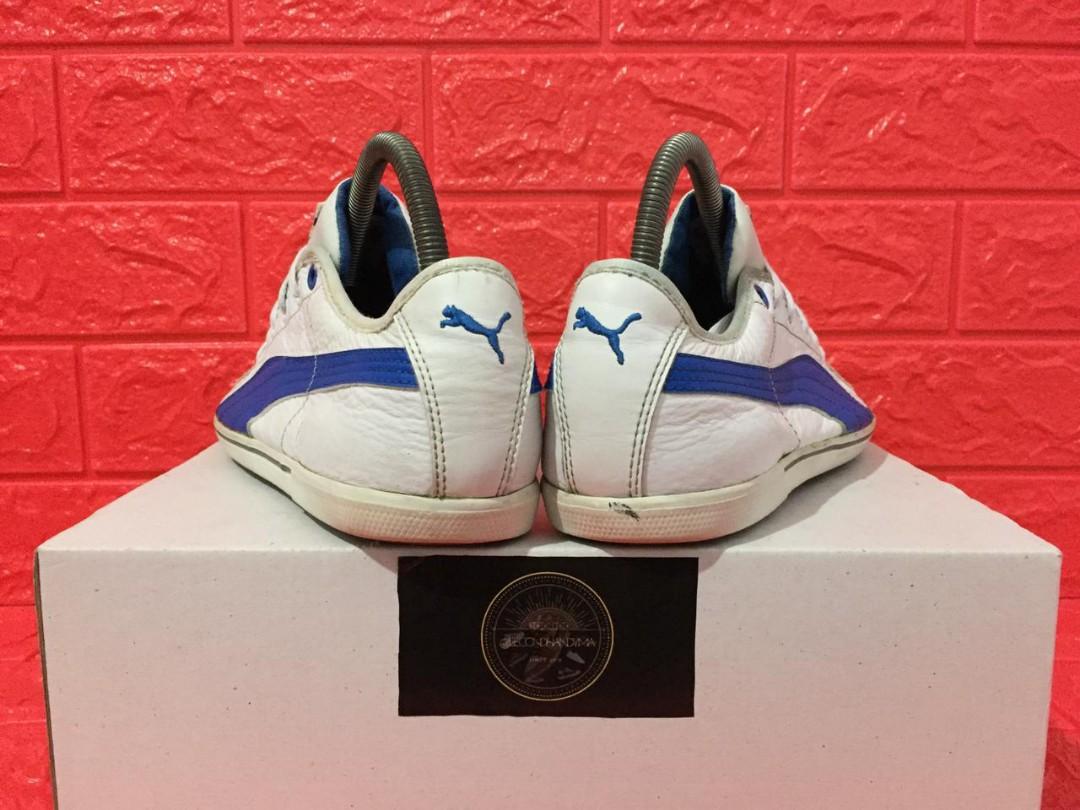 SALE !!! Puma BENECIO Leather White Blue SECOND ORIGINAL, Fesyen Pria,  Sepatu , Sneakers di Carousell