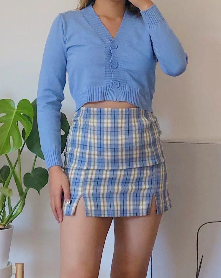 Shein inspired Plaid Skirt Blue Y2K Korean Women s Fashion