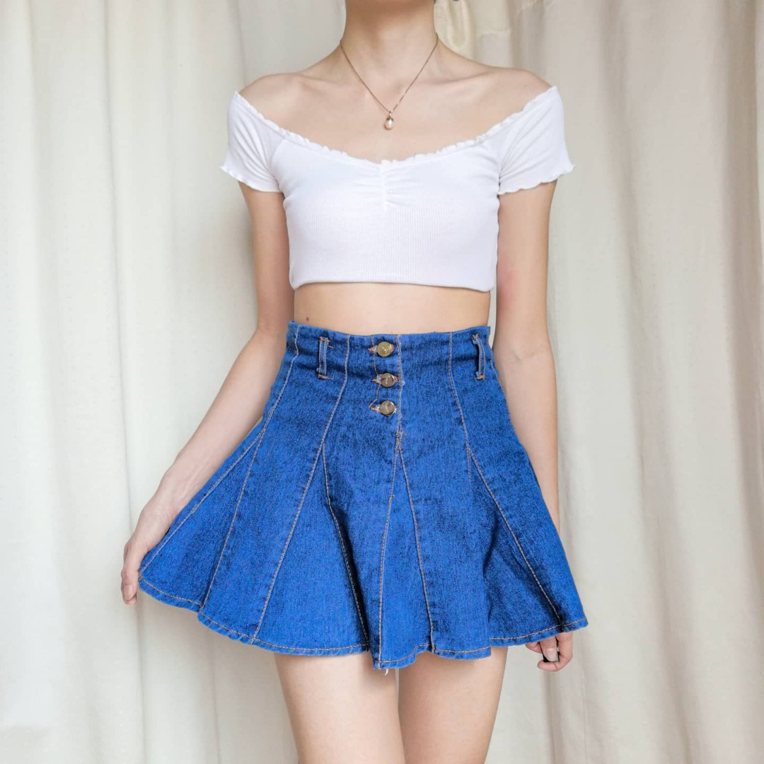 smooth waist a-line denim skirt