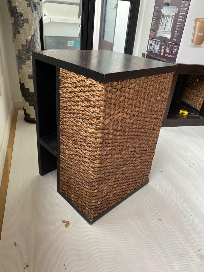 Solid wood side table (Category: Tables & Sets) located in Singapore. Submitted by suunbeams (Listing ID 1070570258, Image 3). Description: Wooden side table with rattan sides Collection can be discussed!!.