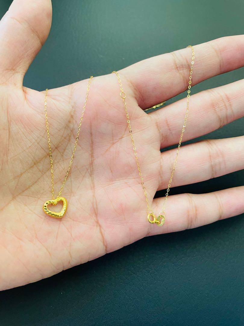 18k Saudi Gold Lightweight Open Heart Necklace 18 20