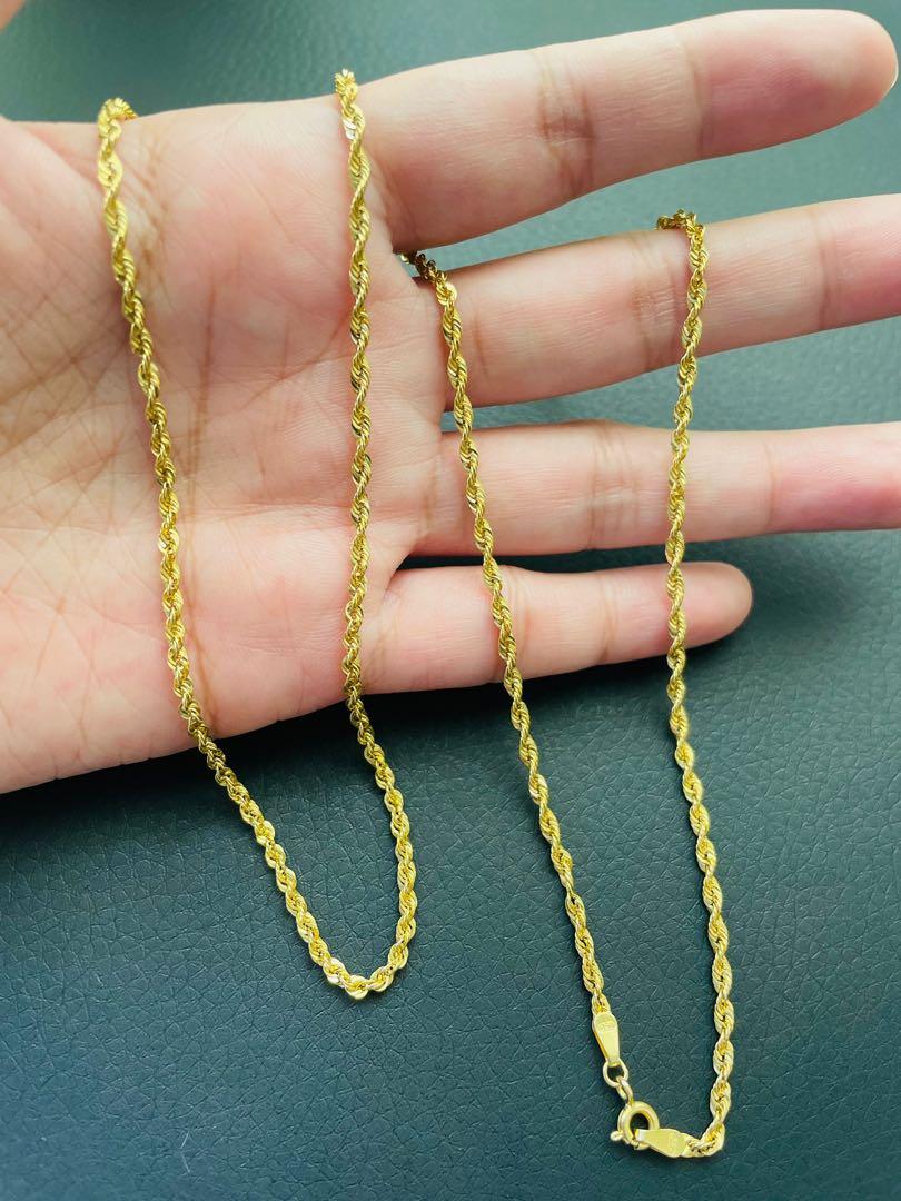 18k Saudi Gold Rope Necklace 24”, Women 